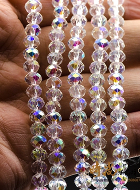 diy手工串珠饰品材料水晶散珠车轮珠4/6/8mm彩白扁珠半AB整条卖