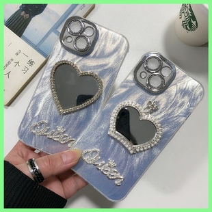 X100S Y78 IQOOZ9 羽纱爱心皇冠镜子适用VIVO S20 手机壳批发 Y300 PRO S19 全包保护工厂水钻 Y35 X200 Y52S