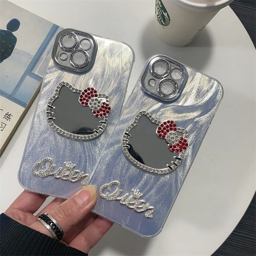 羽纱猫咪镜子适用OPPO RENO13 Findx8 7 9 A93 11 12 A3 5 6 PRO 手机壳批发 工厂水钻保护女可爱新款全包带