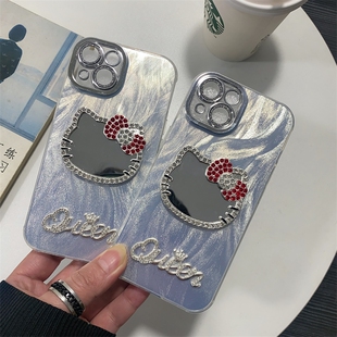 羽纱猫咪镜子适用VIVO Y300 S20 S19 Y78 X200 Y52S X100S Y35 IQOOZ9 PRO 手机壳批发 保护水钻可爱带钻新款