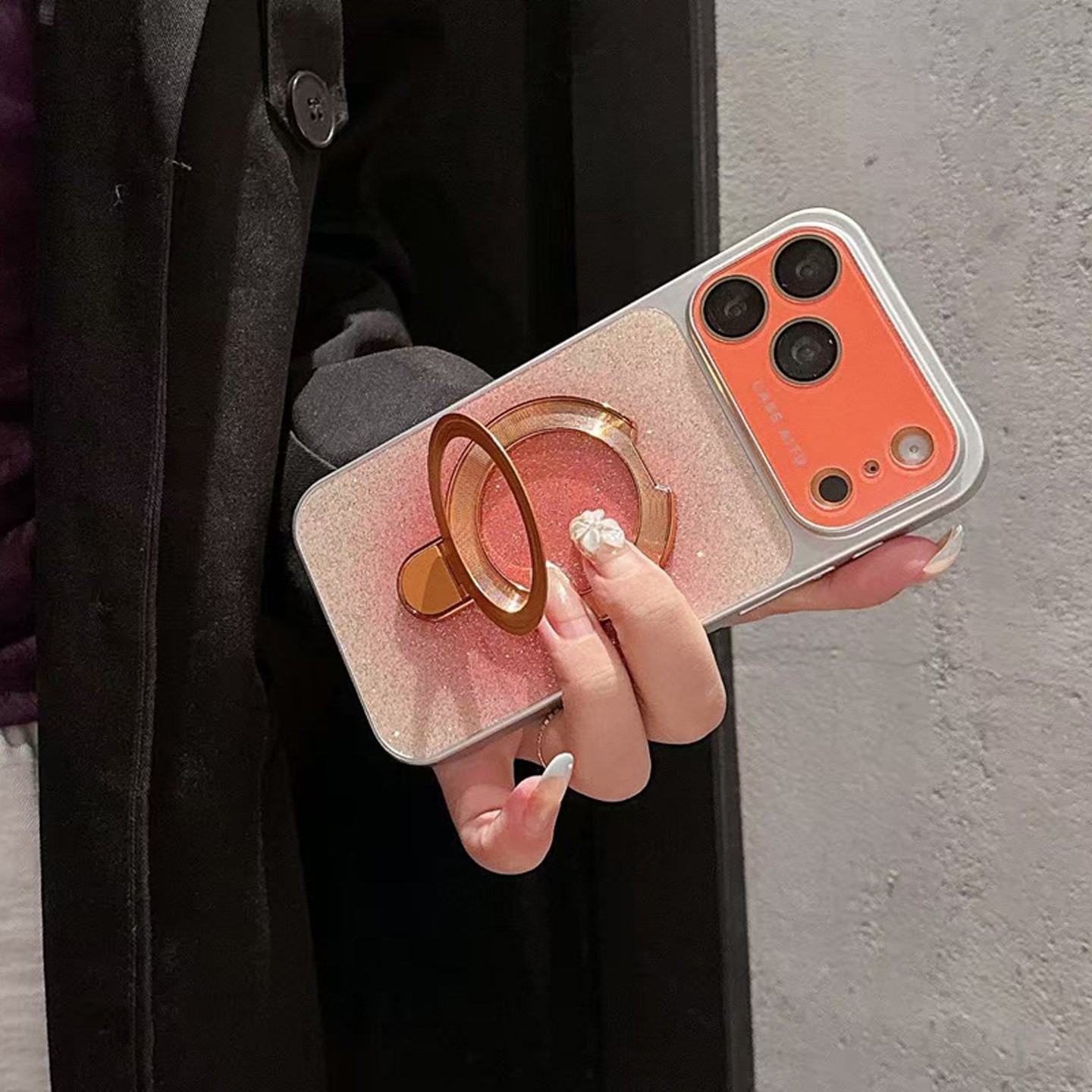 闪粉大视窗支架苹果17pro max手机壳批发 适用iPhone 11 16 14 13 15 12渐变全包秒变保护套新款男女