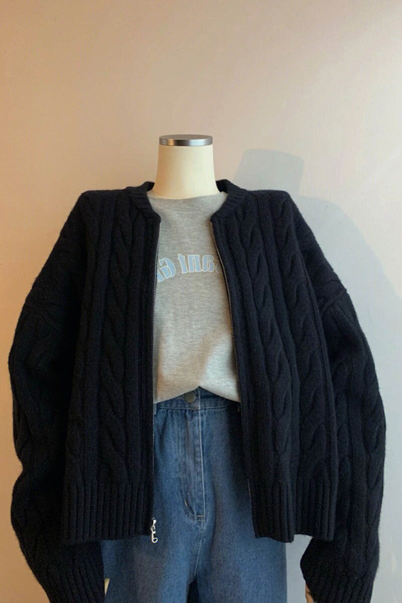 카운터에서 실종 유명 여성 트위스트 지퍼 스웨터 재킷 마지막 주문 철회 두꺼운 니트 가디건 숏탑