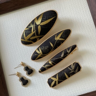 一寸宋锦 非遗名家宋锦上久楷明轩照影 手工定制真丝国风发夹耳环