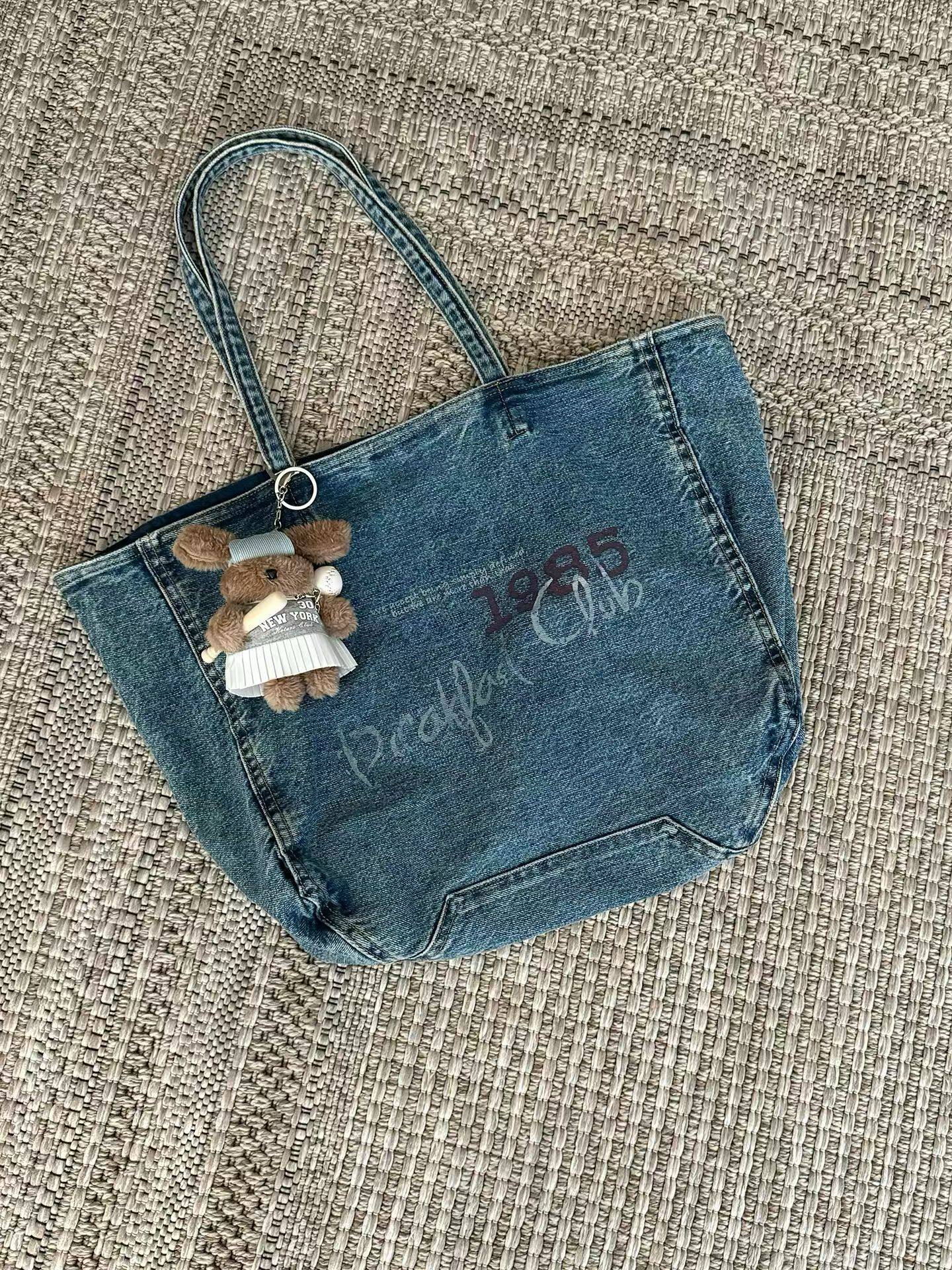 包包女2026新款春夏复古水洗牛仔布大容量手提单肩腋下通勤托特包