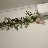 彷真月季 花藤藤蔓玫瑰假花藤条壁挂绿植空调管道墙面装 饰遮挡造景