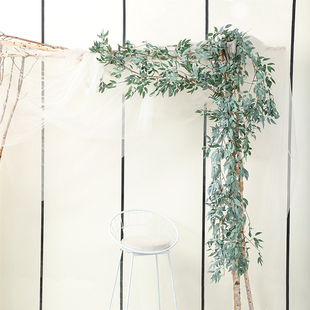 仿真绿藤条假花柳树叶植物吊顶装 饰管道塑料藤蔓缠绕遮挡摄影造景