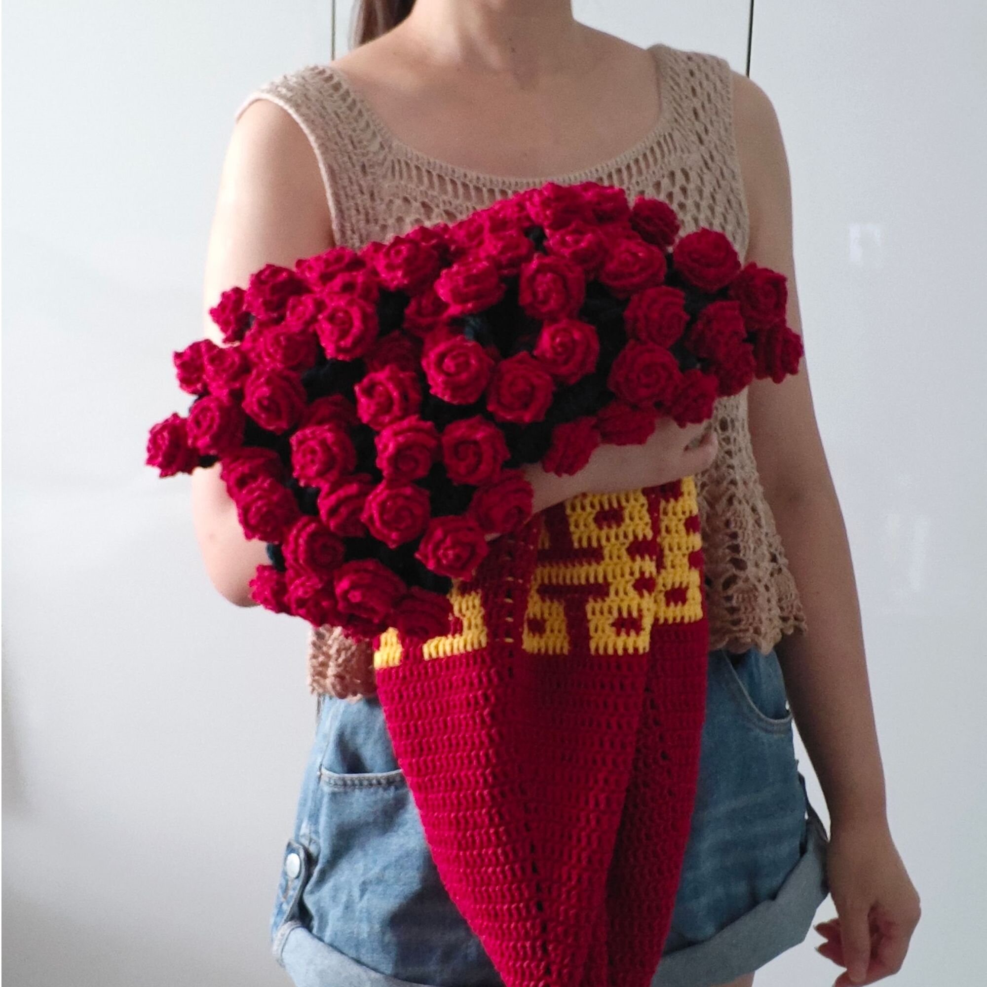 纯手工成品囍字玫瑰花束毯子订婚结婚送新娘礼物鲜花毛毯披肩盖毯