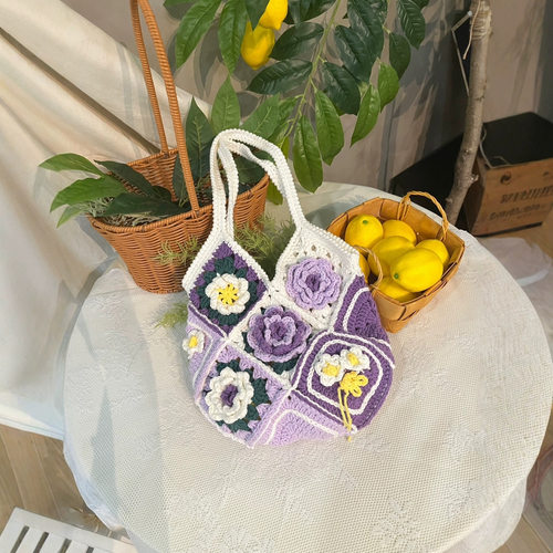 成品现货】钩织单肩紫藤花包包祖母手工编织女朋友闺蜜手工编织包