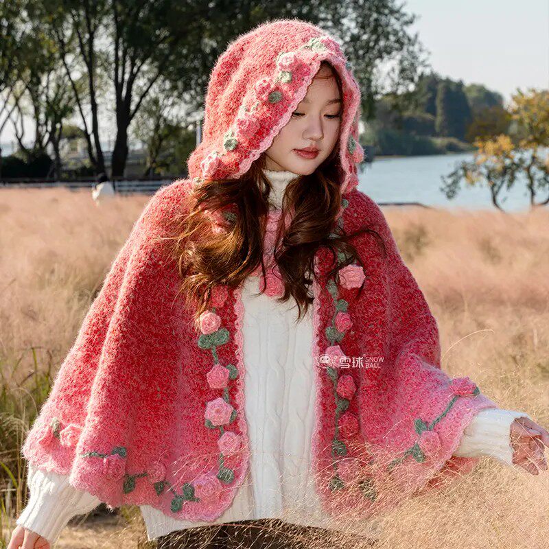 【高端斗篷】成品中国红渐变粉玫瑰花新年生日惊喜送女友礼物闺蜜