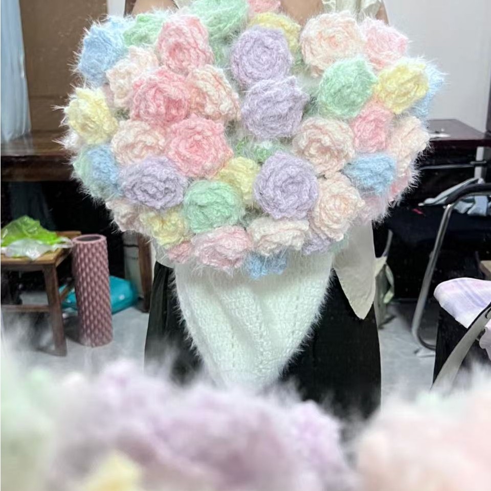 纯手工花束毯蓝色玫瑰花毯惊喜