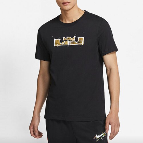 Nike 男款黑色狮头印花篮球运动圆领美式复古短袖T恤 DD0784-011