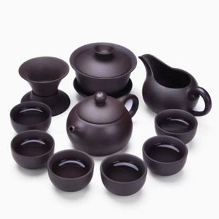 皇家紫砂功夫茶具套装 家用客厅陶瓷原矿宜兴泡茶壶盖碗公道杯茶杯
