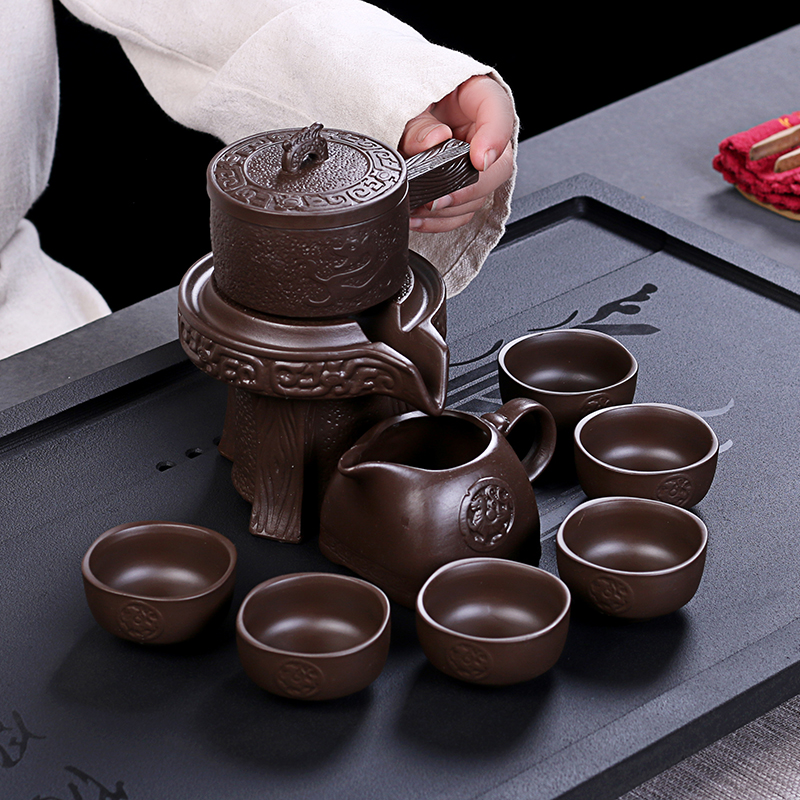 時來運轉半全自動功夫茶具套裝紫砂陶瓷家用懶人石磨泡茶創意防燙