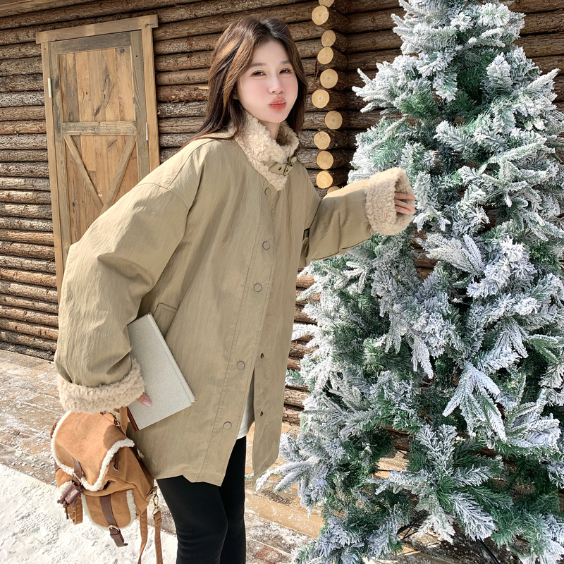 《新款首发》韩系羊羔毛拼接内胆90绒羽绒服长款2D045-P285-K 398