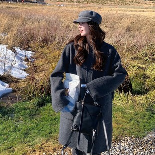 P385 现货 857 双面呢羊绒大衣2C233 K579 韩系连帽大口袋长款