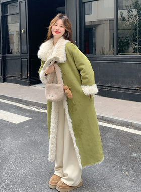 【新款首发】双面穿果绿色长款毛毛外套2C115-2387-P245-K368