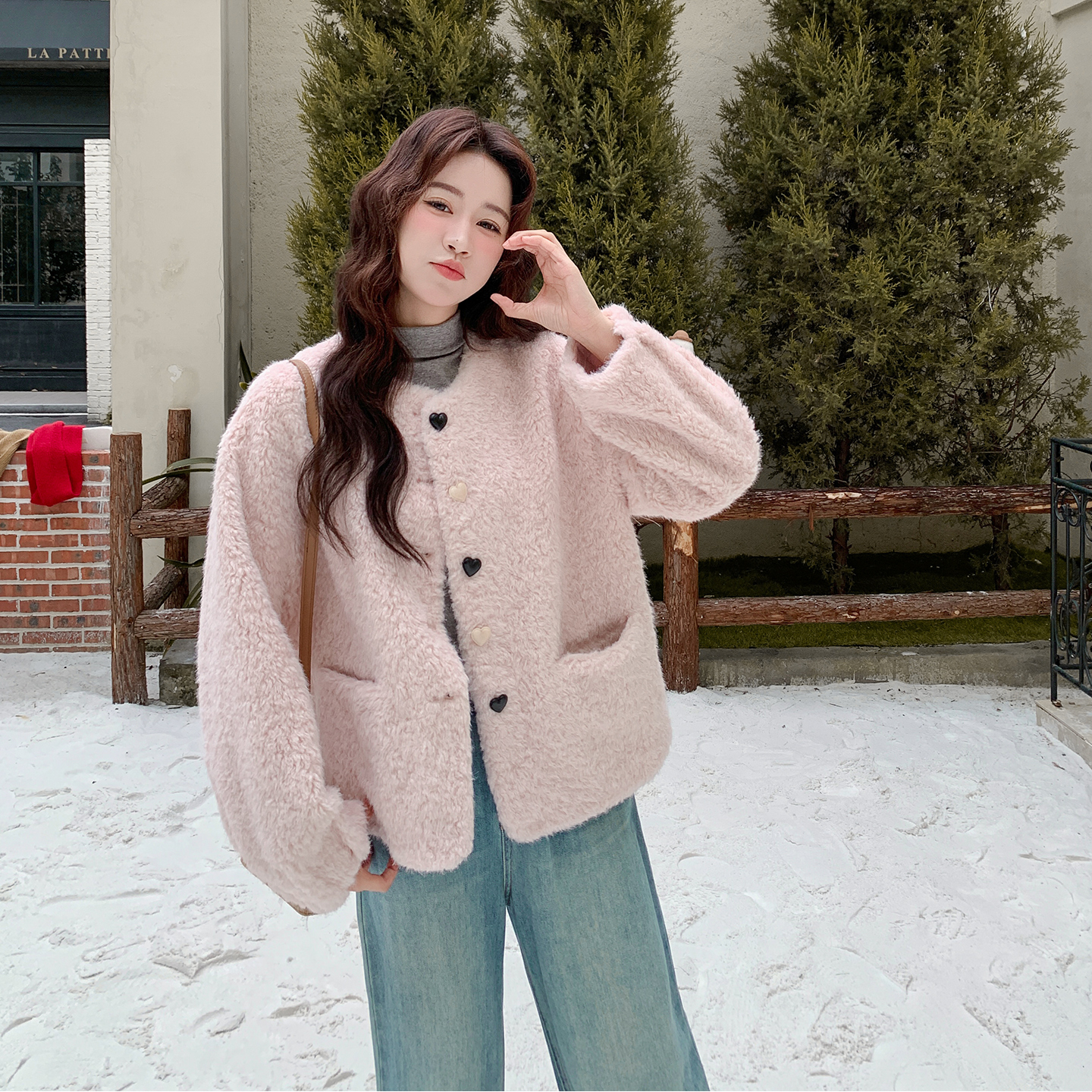 现货2D078-Y3372-P215K338  爱心扣羊羔毛棉衣