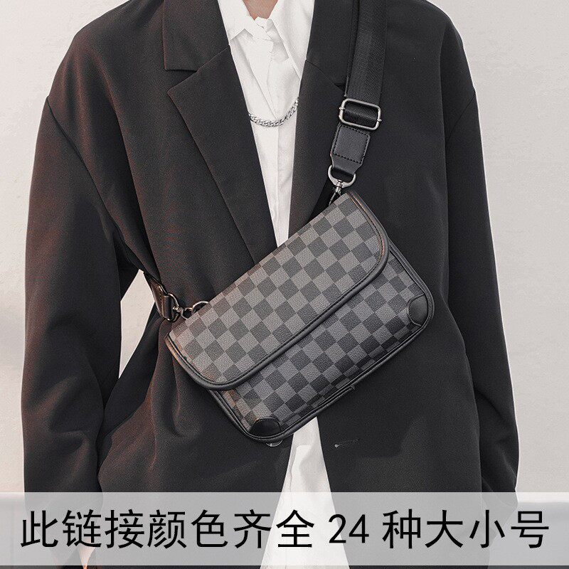 跨街头虎头升级版包潮格子韩版包男包单肩包胸包斜包小方包