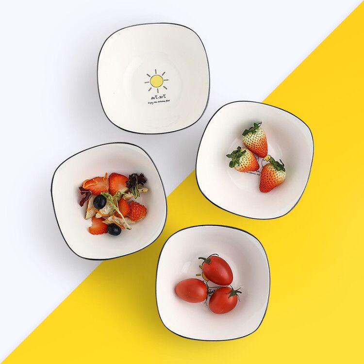 Japanese creative ceramic tableware household square salad bowl