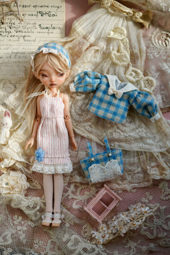 blythe小布bjd6分小头复古娃衣套装“蓝格野餐日”ob22ob24蓝豆豆