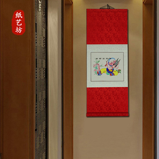 热卖杨柳青年画剪纸木板宣纸手绘【小尺寸卷轴】掰瓜露子超值新品