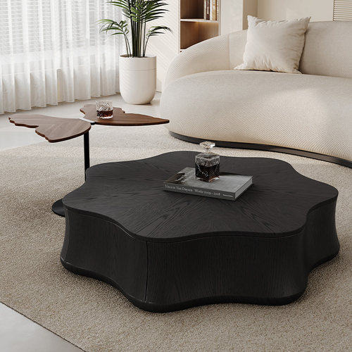 意式极简圆形实木茶几家用轻奢小户型胡桃木茶台网红简约现代组合