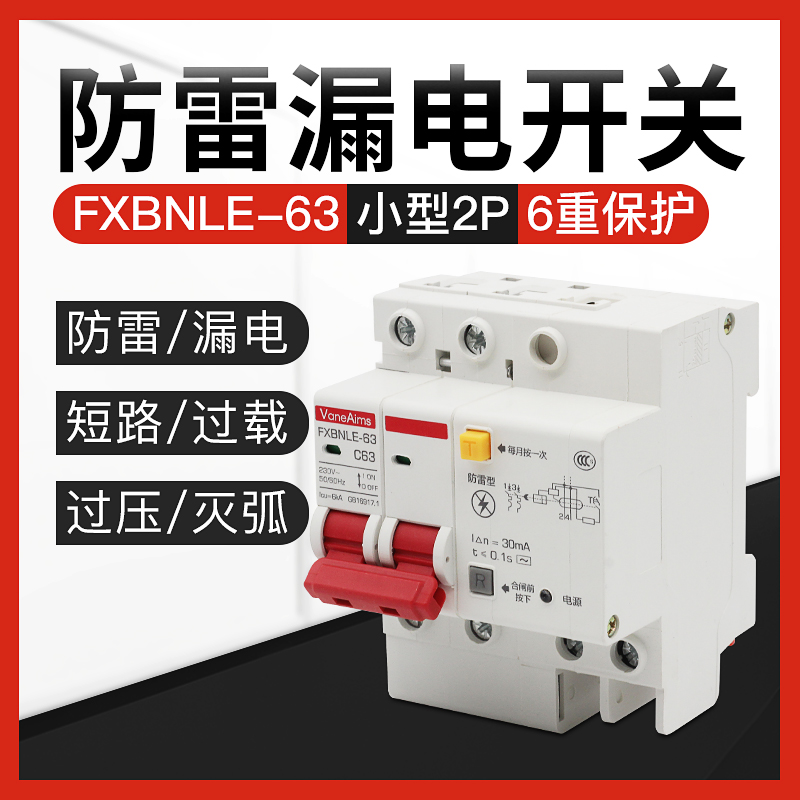 防雷漏电保护器 家用空气开关漏电断路器漏2P保漏电浪涌带指示灯