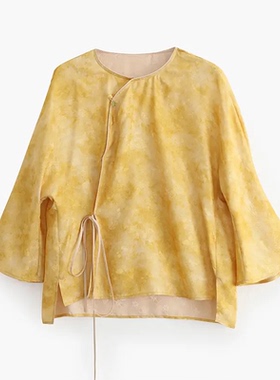 【粉丝专享】新中式女装秋季新品桑蚕丝花萝斜襟上衣T6S20577