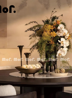 墨非 餐桌花艺摆件中式中古风老钱风样板房展厅餐厅花瓶花艺软装