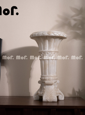 墨非 法式中古仿玉石浮雕花瓶插花花器欧式别墅高级艺术摆件软装