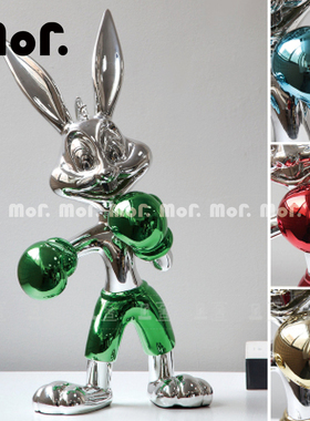 墨非 现代简约轻奢潮玩拳击兔子公仔摆件样板房电竞房儿童房摆件