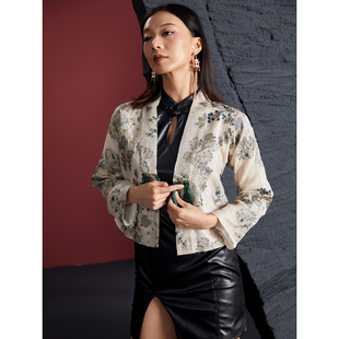 扶郎原创设计女装 国潮复古国风 提花刺绣改良唐装纱衣外套短上衣