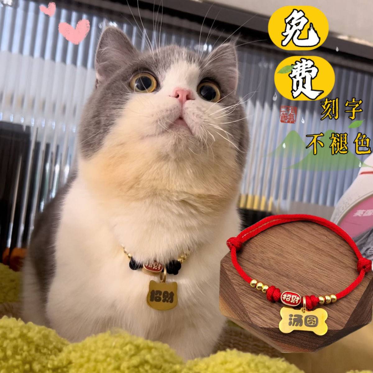 【可一件】宠物项圈猫狗防丢刻字身份牌中小型犬招财手工项链