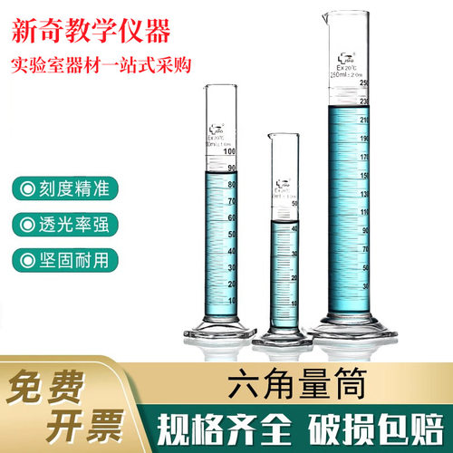 加厚高硼硅六角玻璃量筒