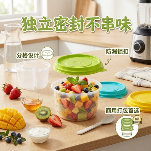 350/420ml一次性餐盒圆形外卖打包盒糖水防漏芋圆甜品汤碗带盖