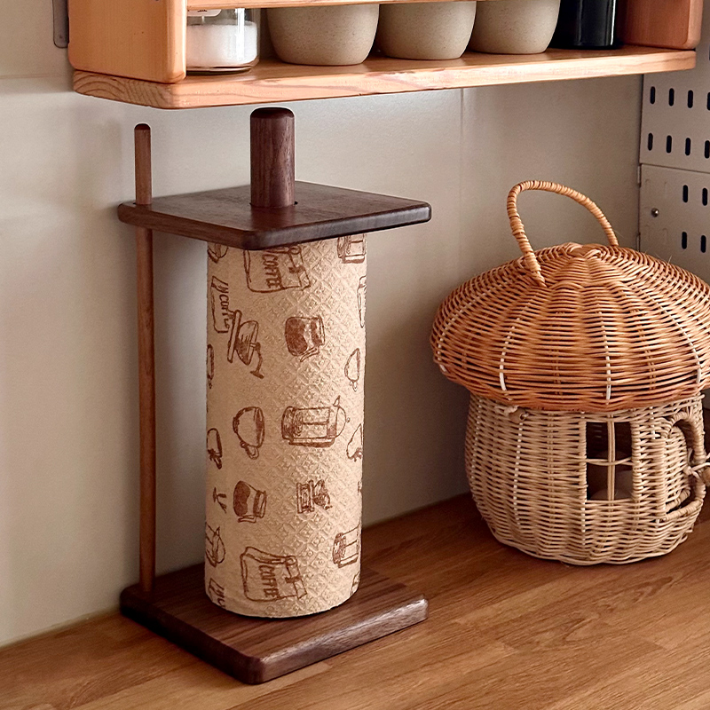 立式厨房台面纸巾架北美黑胡桃木