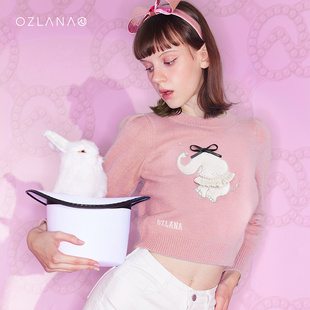 OZLANA兔子针织上衣女长袖立体绒绣2022新款秋冬季显瘦打底衫百搭