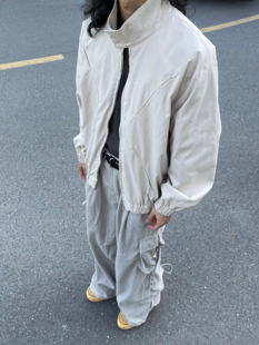 摩和摩2023秋冬简约休闲立领宽松廓形刀锋口袋惠灵顿夹克外套