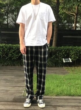 AaNn normcore像女朋友一样温暖的黑白格子长裤 宽松 法兰绒