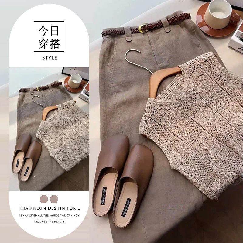 单件/设计感辣妹修身显瘦女夏季新款别致镂空无袖上衣遮胯阔腿裤