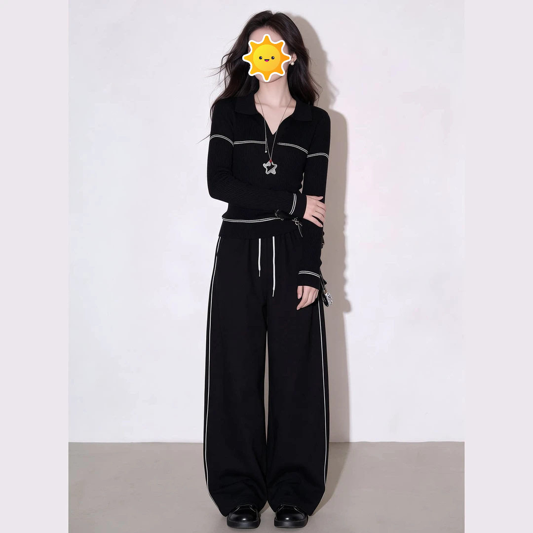 单件/设计感辣妹修身显瘦装秋冬新款时尚polo领上衣韩版休闲裤潮