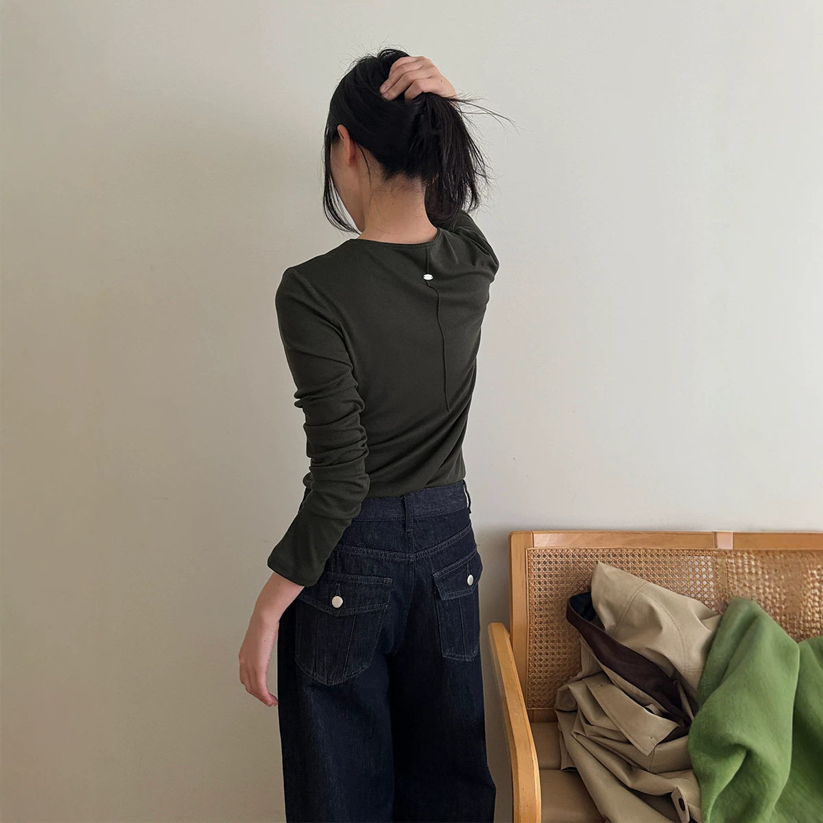 时简ACME 天丝羊毛软糯亲肤长袖T恤上衣女2026秋新款打底衫42008