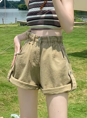 卷边牛仔短裤女夏季2026年新款高腰韩版休闲显瘦辣妹a字阔腿热裤