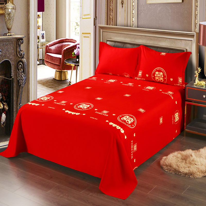 结婚红色纯棉床单单件250x270娘家出嫁女方榻榻米定制全棉大炕单 床上用品 床单 原图主图