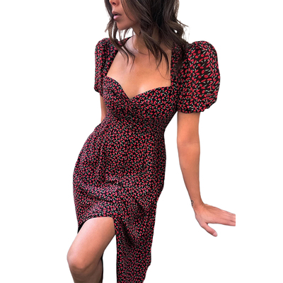 欧美新款夏季小碎花开叉连衣裙summer women split dresses