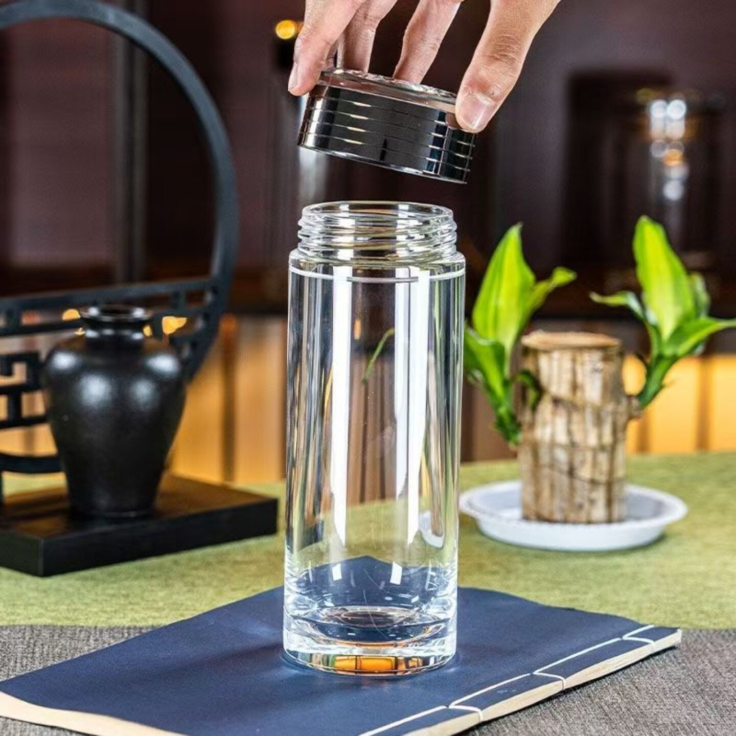可定制原矿水晶杯密封车载茶水分离耐高温茶杯水晶玻璃杯高档礼品
