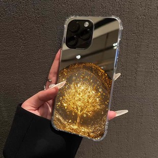黄金发财树镜面手机壳适用iPhone17promax摇钱树苹果16华为Mate70小米15暴富OPPOReno好运镜面VIVOS20k80镜子