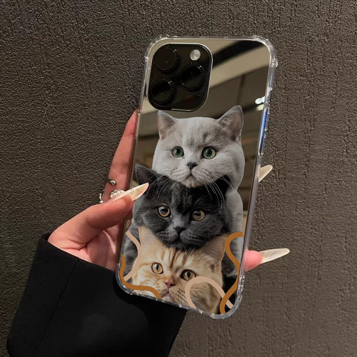 猫猫镜面手机壳适用iPhone16pro max可爱小猫咪华为Mate70荣耀300补妆镜子红米K80小米15OPPOReno12VIVOS20