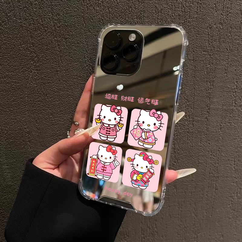 好运kt猫手机壳适用华为P80镜面荣耀90财神到一加ACE3Mate60新年苹果17proOPPOReno13VIVOS20小米14三星S25