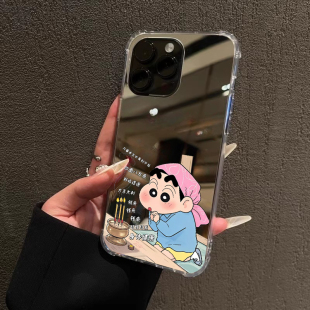钱来蜡笔小新手机壳适用iPhone17promax苹果16pro八方来财华为Mate70小米15大吉大利OPPO镜面VIVOS20身体健康